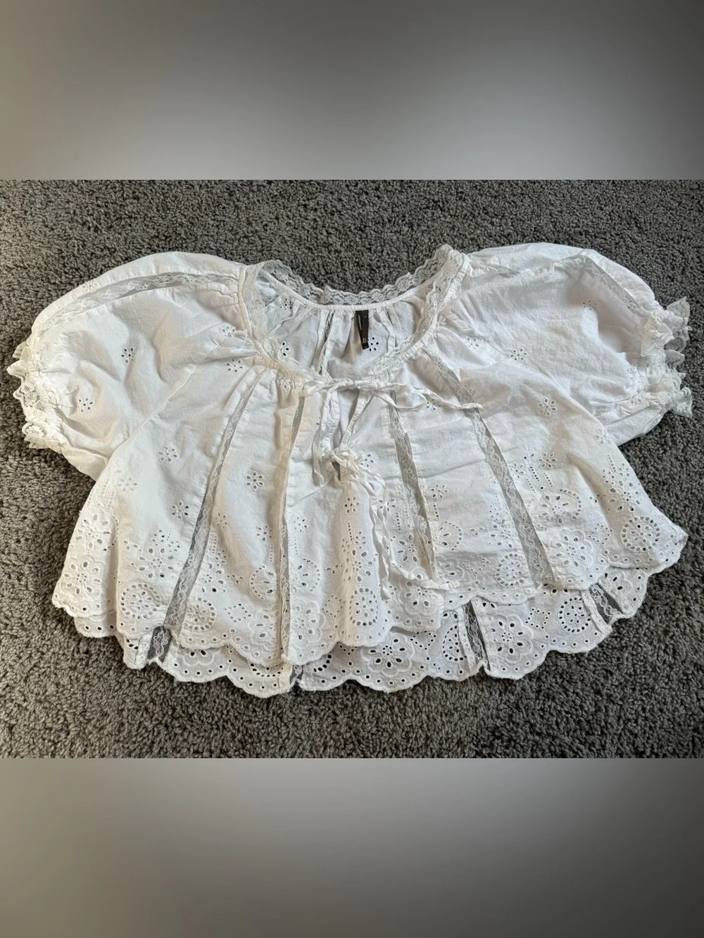 Anthropologie By Anthropologie Embroidered Puff-Sleeve Swing Top